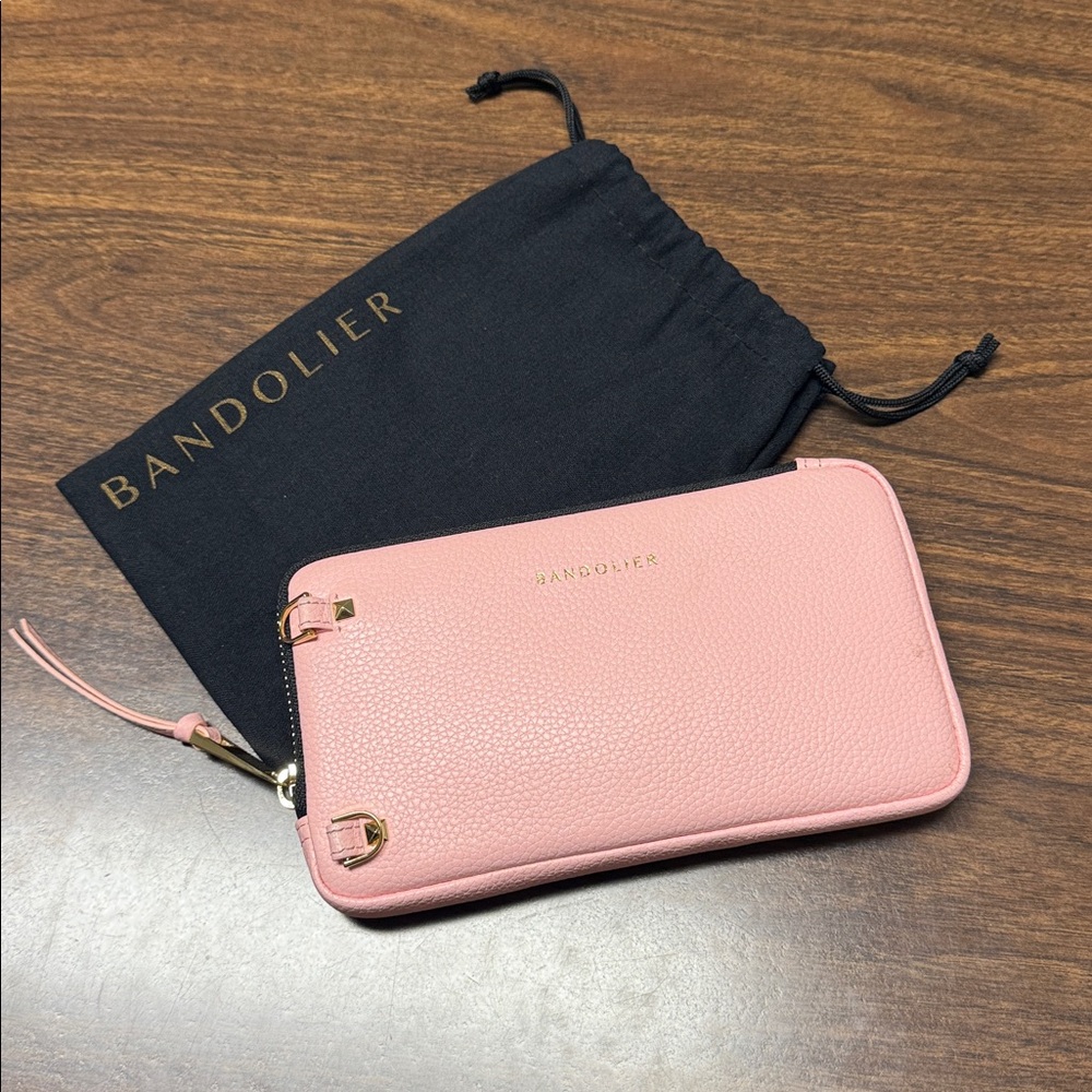 Bandolier Pink/Gold Pebble Leather Expanded Zip Pouch